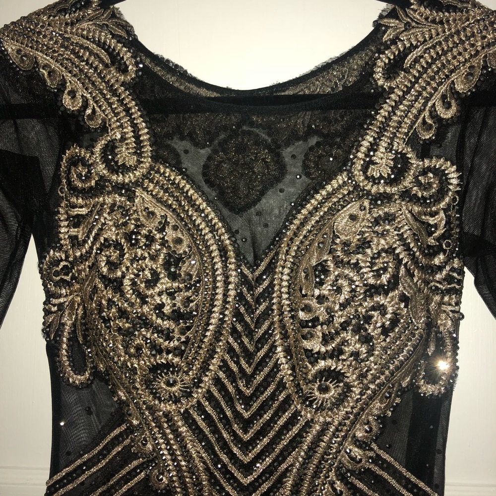 Romance couture black and gold long gown